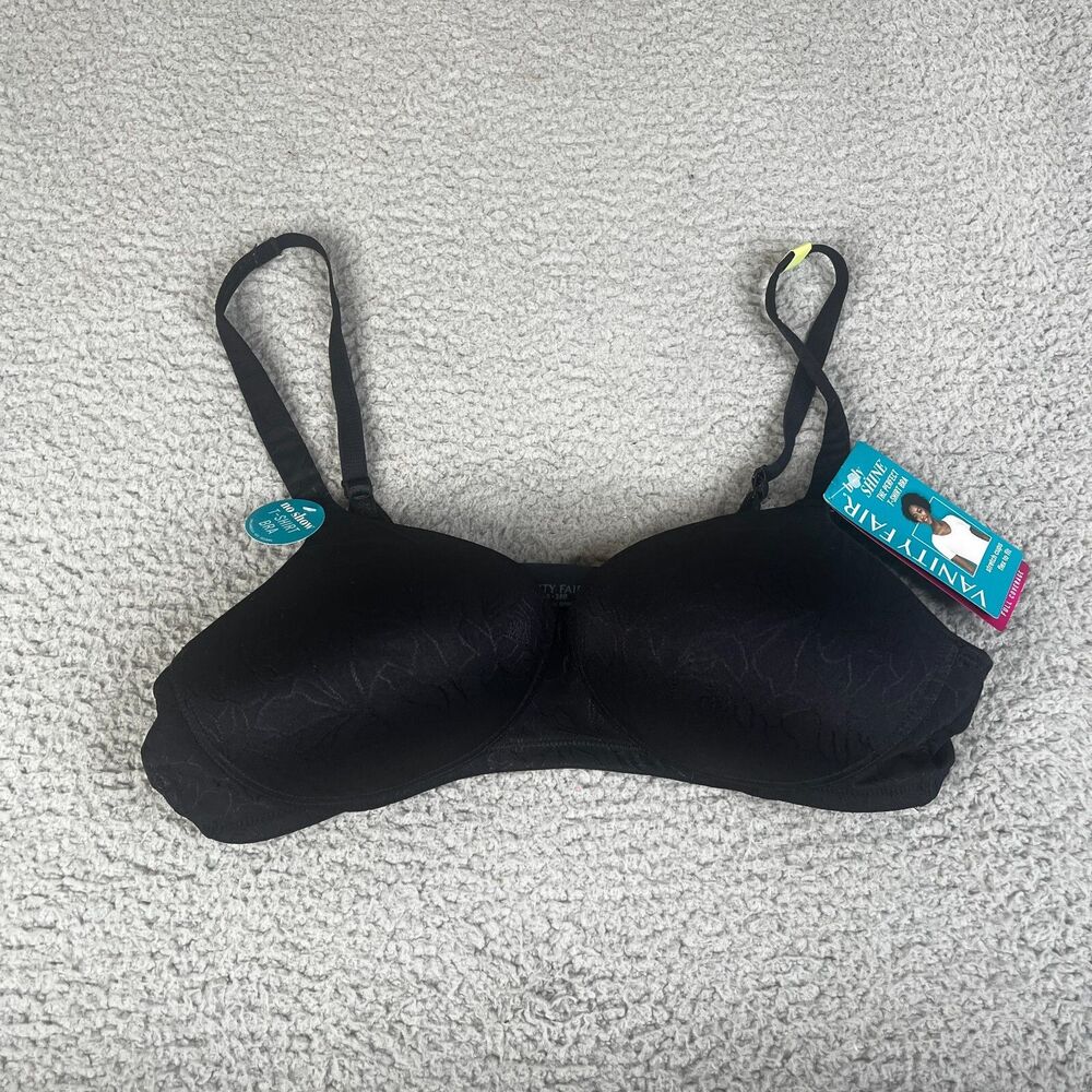 VANITY FAIR Body Shine T Shirt Bra Women 38B Black Full Coverage Wire Free 72298